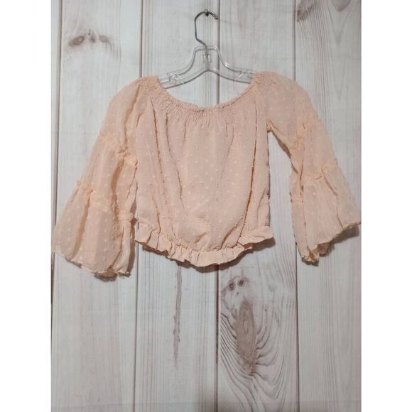 Peyton Bre Shirt Girls 12 Peach Boho Chiffon Sheer Sleeves - Picture 2 of 7